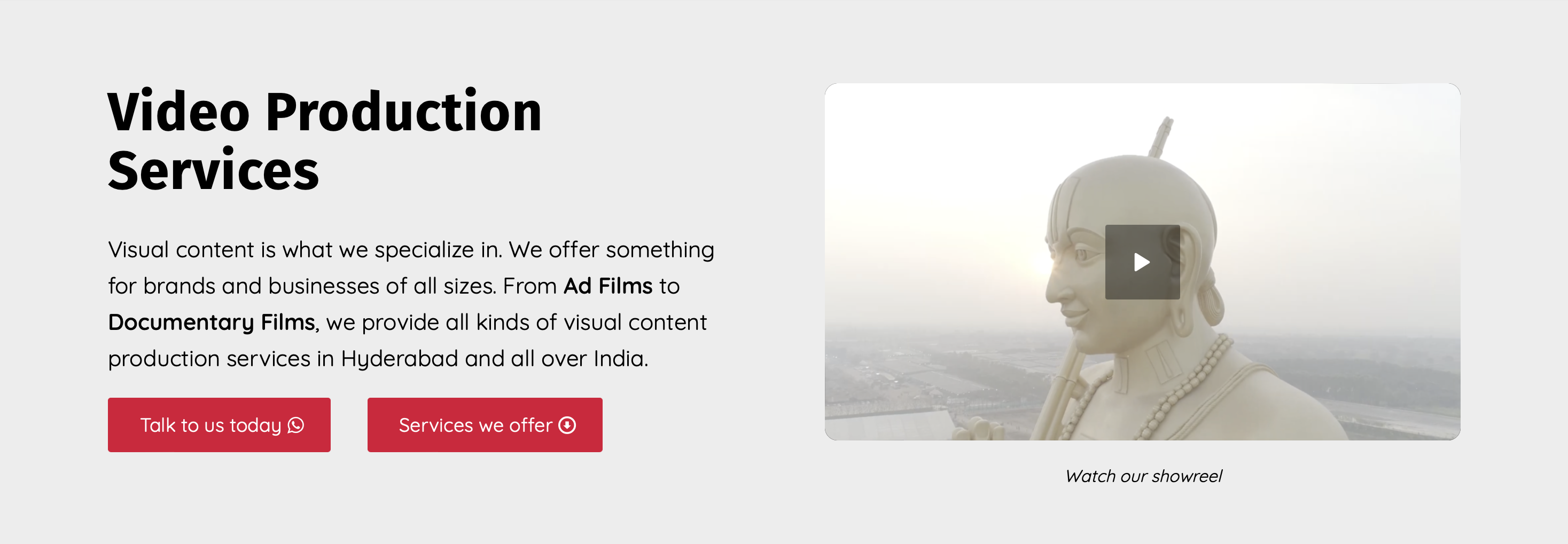 A screenshot of Chitralekha Studios service page above fold section